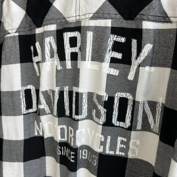 Harley Davidson Black White Buffalo Check Spell Out Button Front Shirt 3X Slim - Picture 9 of 11